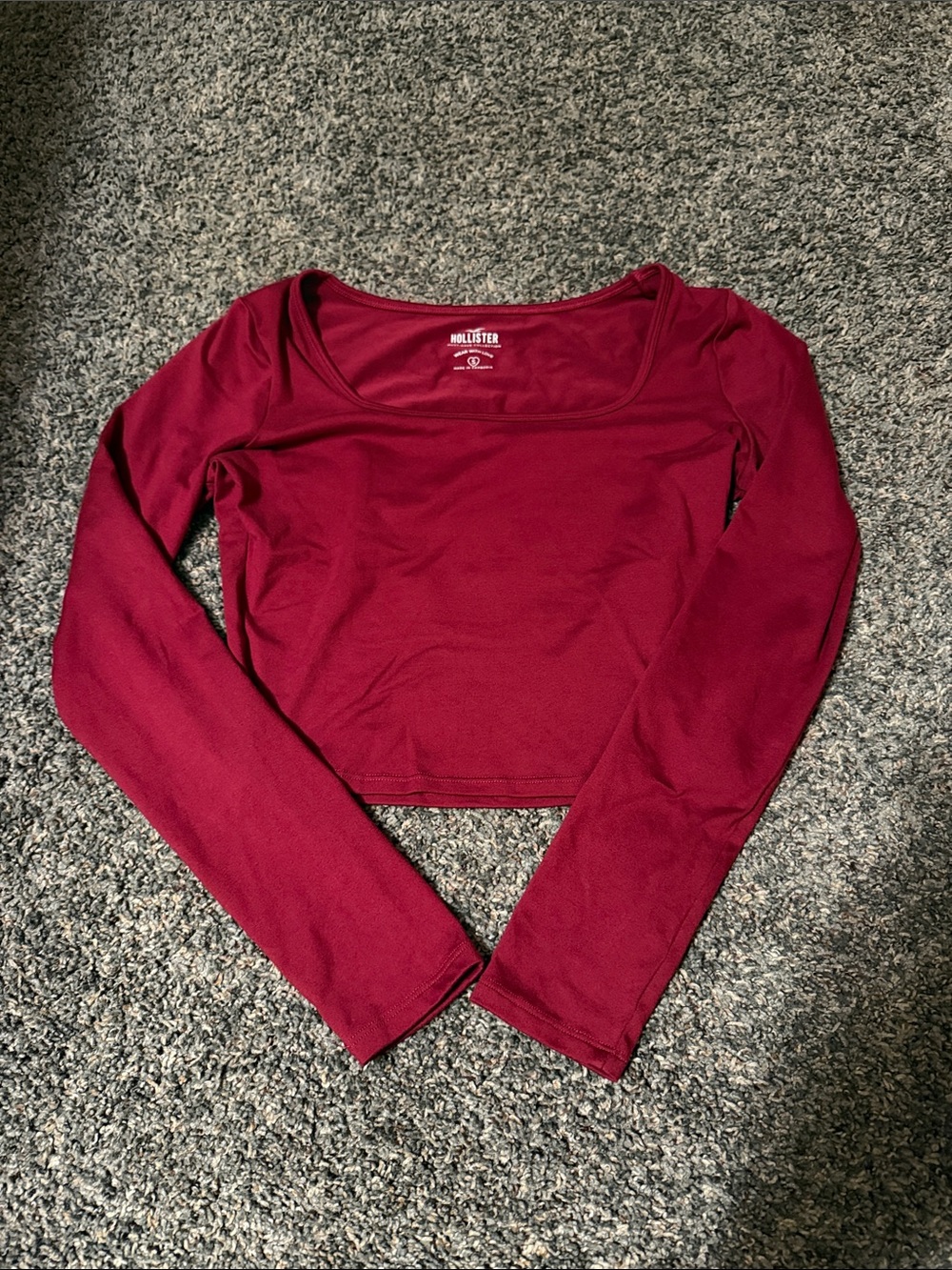Hollister Women's Long Sleeve Scoop Neck Crop Top - Wine